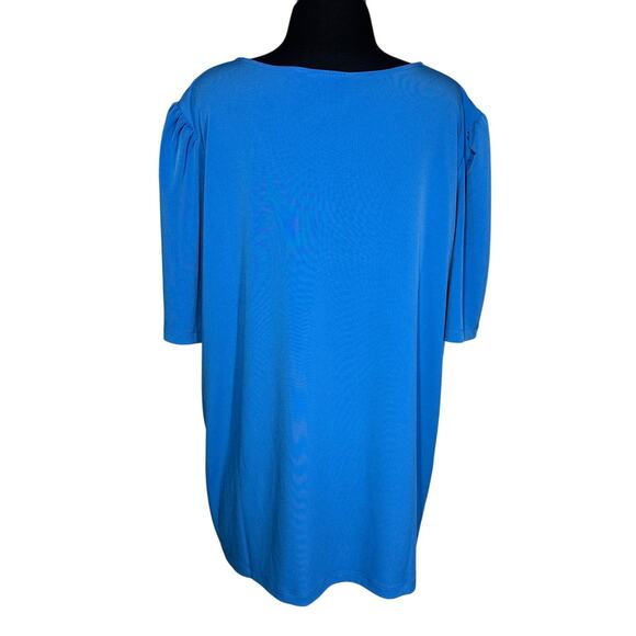 Susan Graver Liquid Knit Short Sleeve Blouse Top Solid Blue Sz 2X Casual Office - Picture 6 of 11